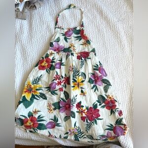 Old Navy 2T Cream Floral Hawaiian Sundress with Pink, Yellow & Red Blooms Halter